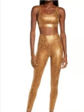 High-Waist Snake-Print Leggings in Tan